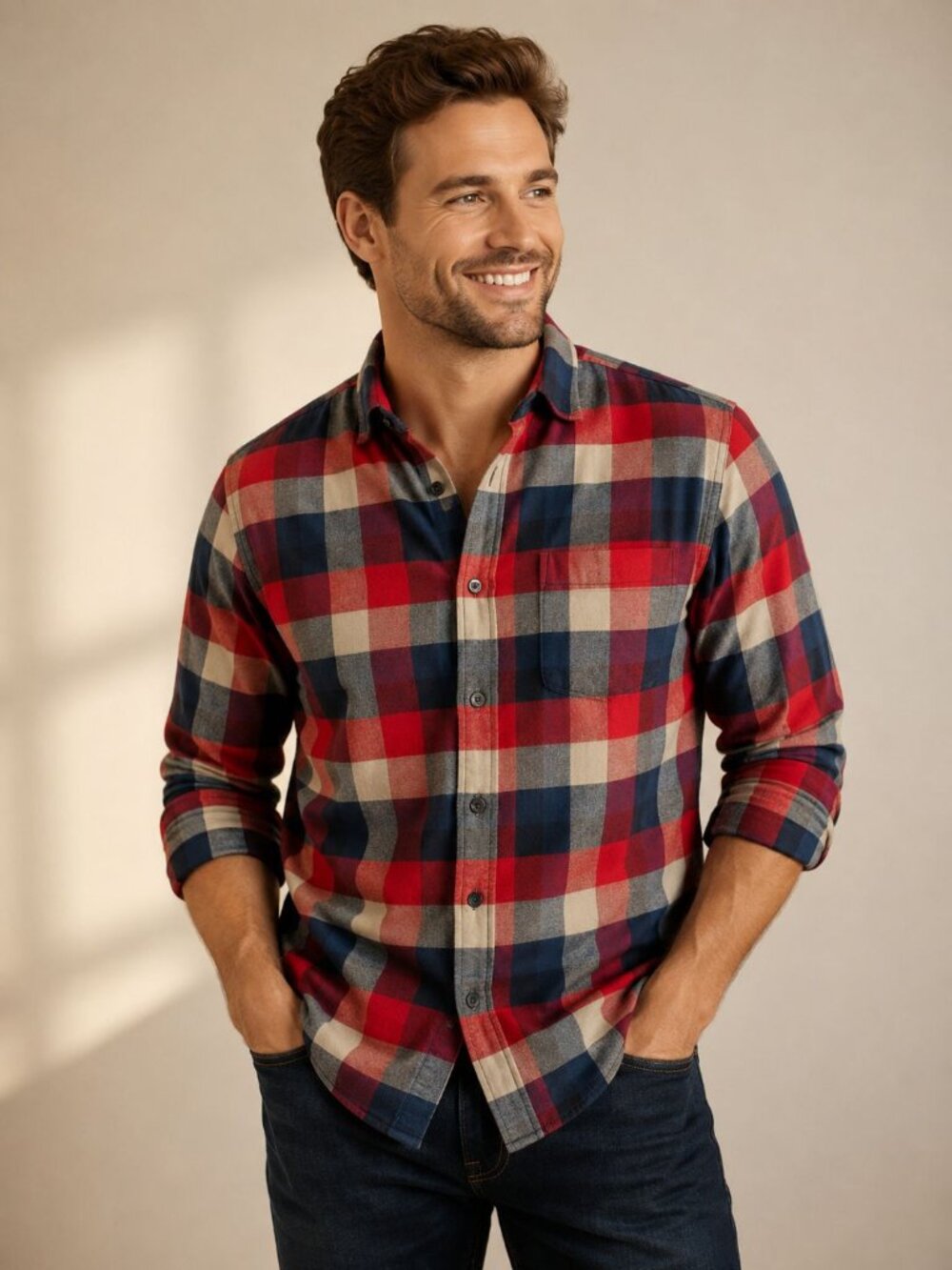 Banana Republic Luxe Flannel Shirt Men S Red Blue Plaid Old Money Preppy